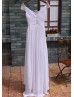 Beaded Cap Sleeves White Chiffon Pleated Wedding Dress